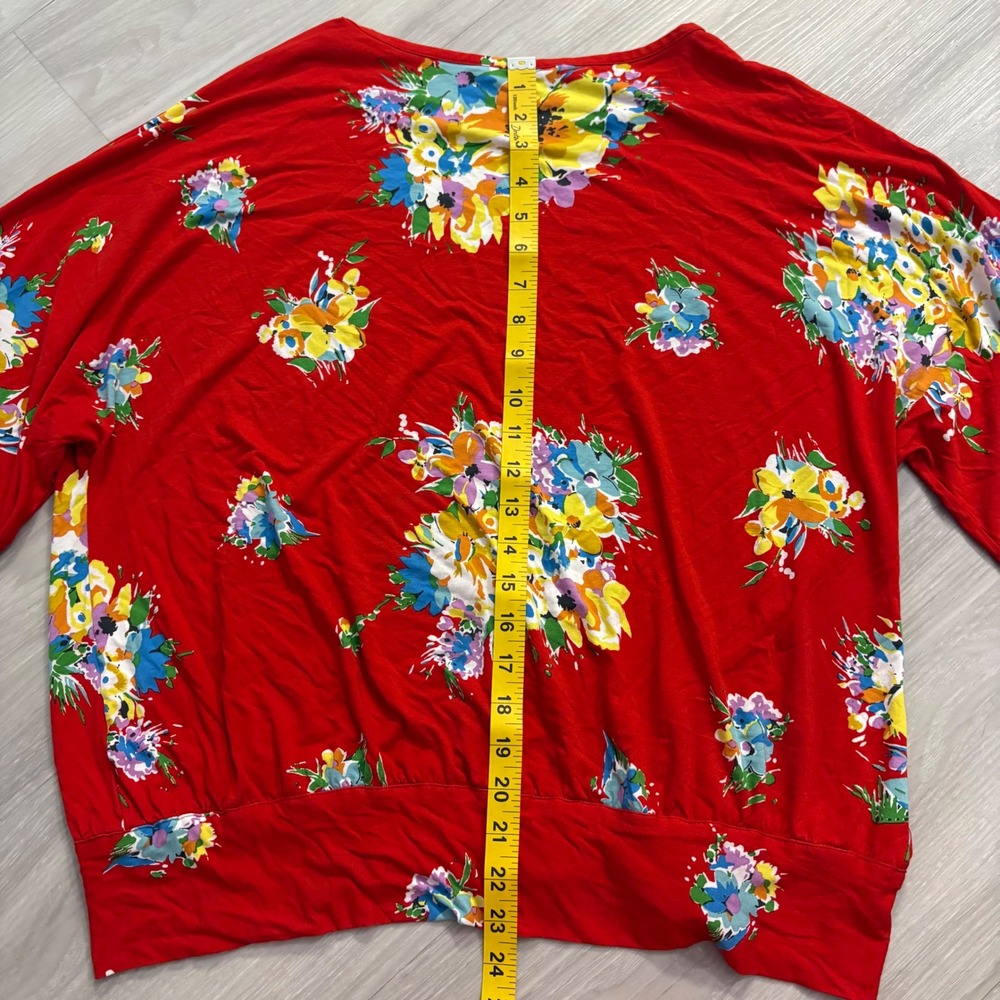 Lauren Ralph Lauren Top Women Red Floral Tie Front Dolman Sleeve Knit Top Large - Picture 9 of 12